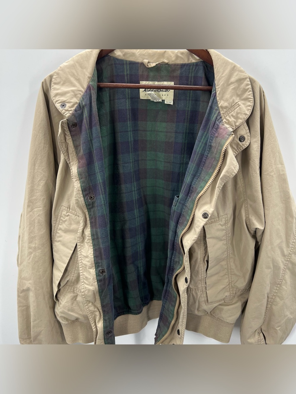 390 Eddie Bauer Large Khaki Vintage Lightweight Bomber Jacket - Picture 7 of 8